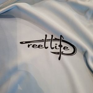REEL LIFE LONG-SLEEVED SHIRT 100% POLYESTER GRAPHIC ON THE BACK EXC COND SZ M
